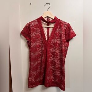 Express Lace Blouse Women’s Size Medium Red